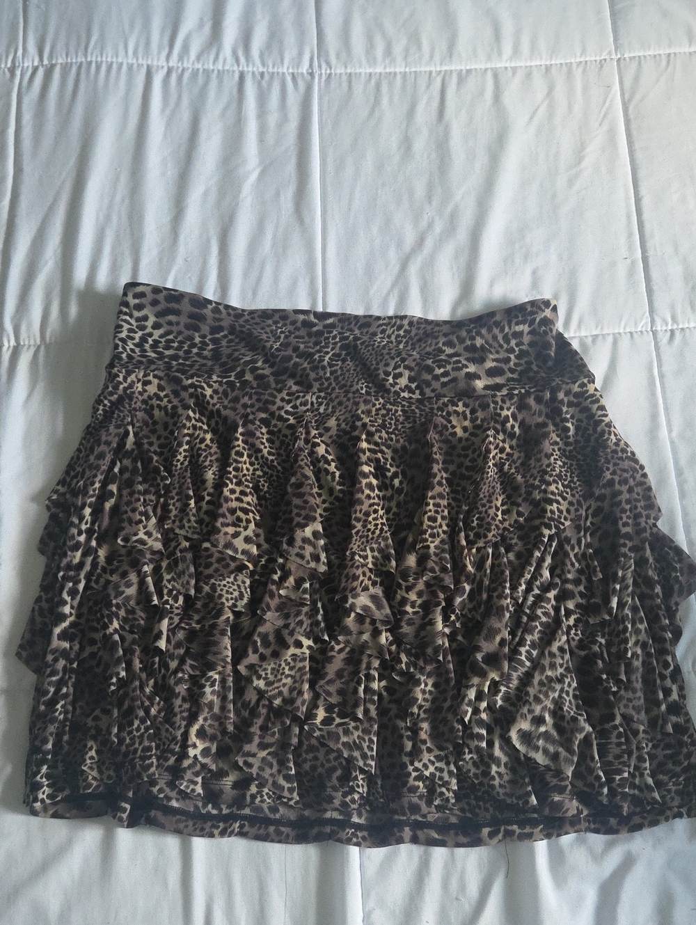 Leopard Print Ruffled Mini Skirt - Brown